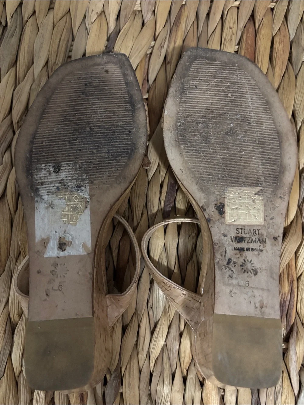 Stuart Weitzman Cork-Textured Strap Sandals - Natural wedges size 6 - Picture 5 of 6